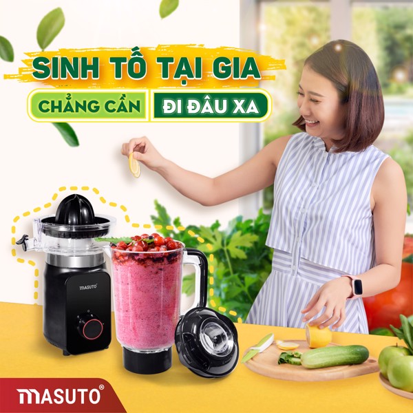 Máy Xay Sinh Tố Kiêm Máy Vắt Cam MASUTO Công Nghệ Nhật Bản Dung Tích 1.25 Lít Công Suất 700 W - Hàng Chính Hãng