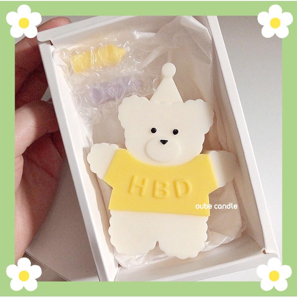 Nến Thơm Tinh Dầu Trang Trí Phòng Siêu Yêu Bé Gấu Happy Birthday Hàn Quốc - Quà Tặng - Trang Trí | Oube Candle NT3