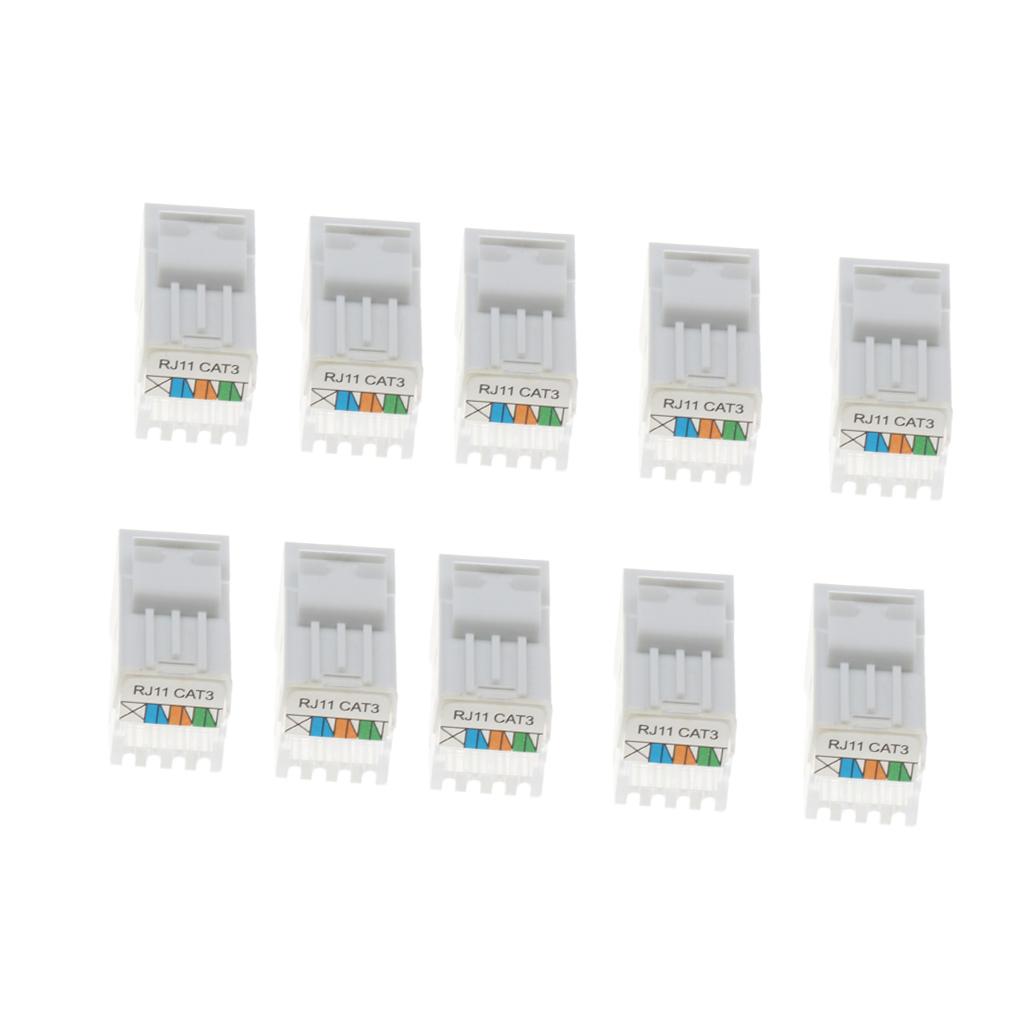 10 Chiếc CAT3 RJ11/12 Thông Tin Điện Thoại Âm Thanh Giọng Nói Móc Jack Mô Đun Trắng