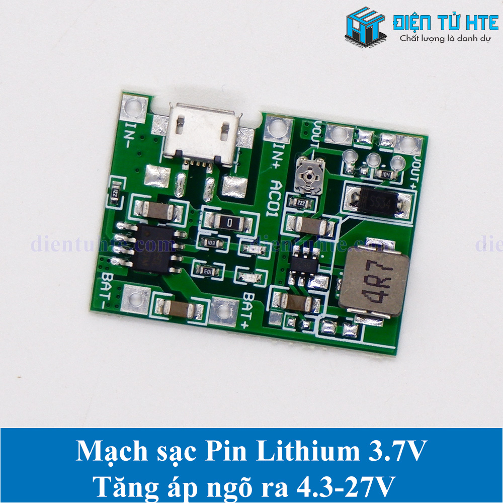 Mạch sạc - xả Pin Lithium Ion 3.7V - Tăng áp Ngõ ra 4.3-27V điều chỉnh