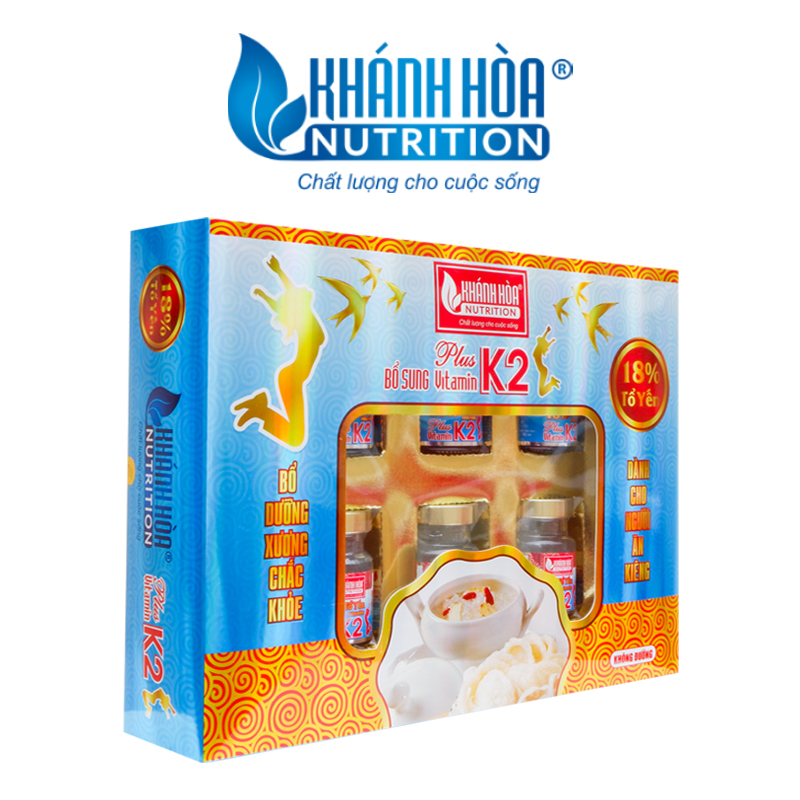 Hộp Quà Nước Yến Sào 18% Tổ Yến Bổ Sung Vitamin K2  Không Đường -  Khánh Hòa Nutrition - (Hộp 6 lọ x 70ml)