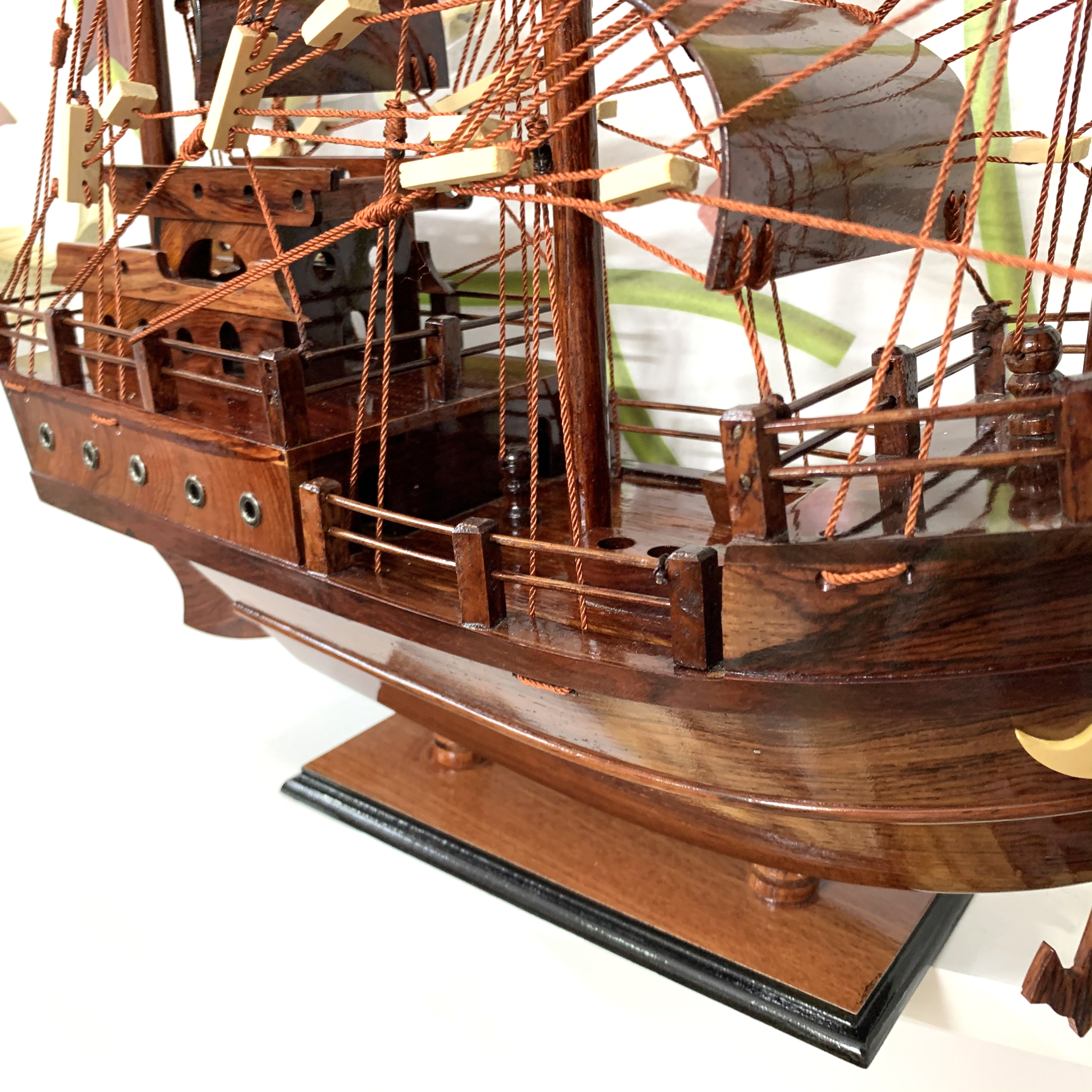 [Quà tặng trang trí] Mô hình tàu thuyền gỗ trang trí thuyền chở hàng/thuyền buôn - Thân tàu dài 40cm - Gỗ Cẩm