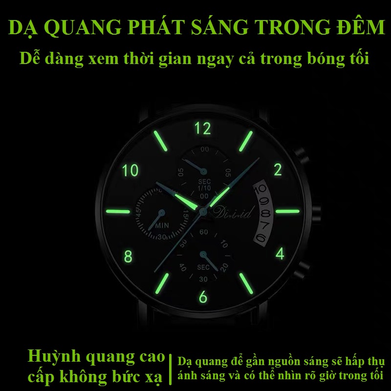 Đồng hồ nam chống nước DIZIZID chính hãng - Dây thép đúc đặc - Chạy full 6 kim và lịch ngày - Tặng kèm pin dự phòng DZT88