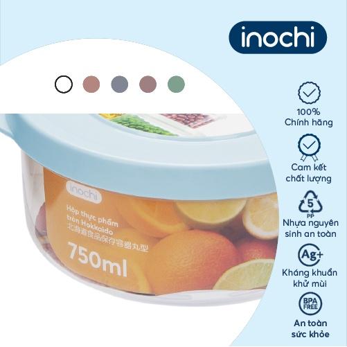 Hộp thực phẩm tròn Inochi Hokkaido 750ml Thân Trắng trong + Nắp Trắng trong/Xanh/Cam/Hồng