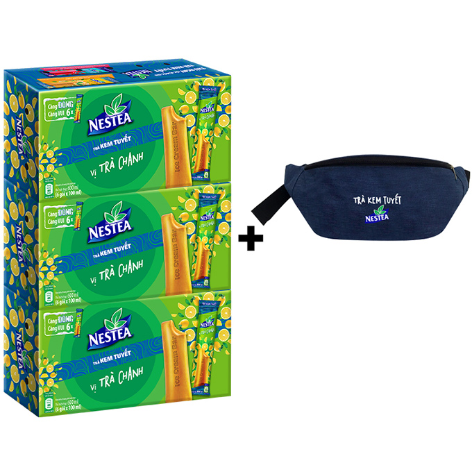 Combo 3 Hộp Trà Kem Tuyết Nestea Vị Trà Chanh (Hộp 6 Gói x 85ml) - Tặng 1 Túi Bao Tử