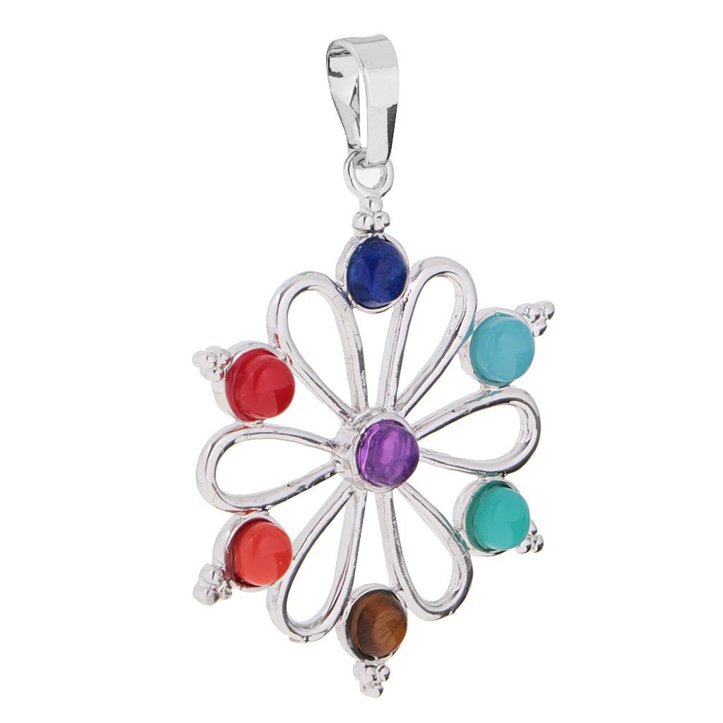 2-7pack Colorful Sun Flower Silver Pendant Reiki Hollow Necklace Peaceful