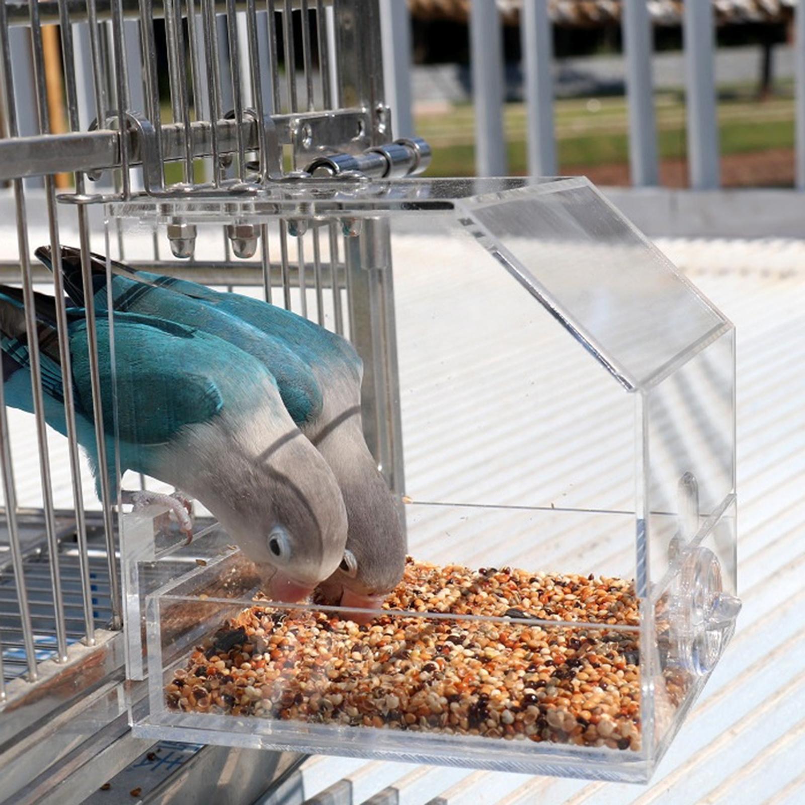 Clear Bird Cage Feeder Acrylic Hanging Pet Feeder Food Dish Feeding Box