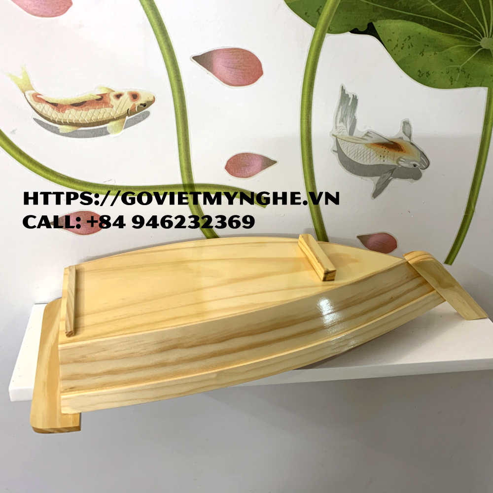 Khay thuyền gỗ trang trí món ăn thuyền gỗ Sushi &amp; Sashimi Nhật Bản - Dài 58cm - Gỗ Thông Tự Nhiên