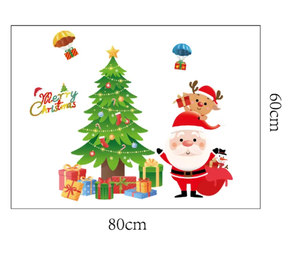 Decal trang trí Noel - Cây thông và ông già noel cùng những hộp quà