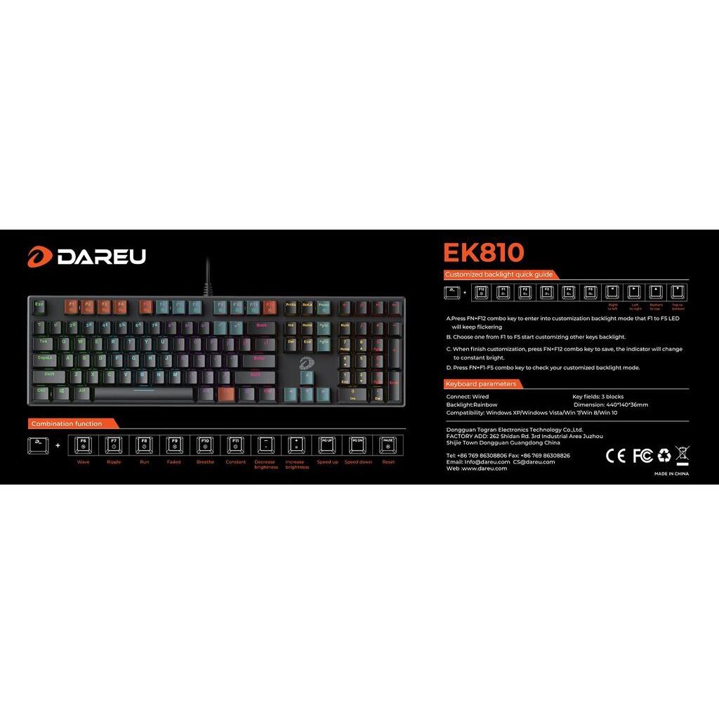 Bàn phím cơ Gaming DAREU EK810 Pink / Black (MULTI-LED, Blue/ Brown/ Red D switch) -HÀNG CHÍNH HÃNG