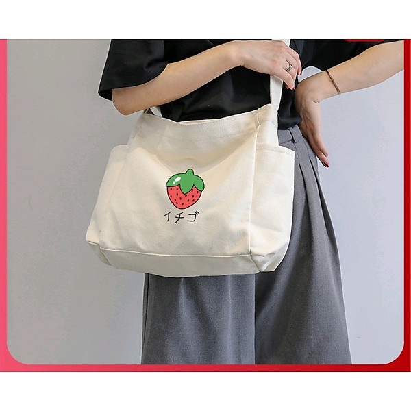 Túi tote túi vải canvas phong cách Hàn quốc, có khóa miệng ngăn phụ bên trong tiện dụng