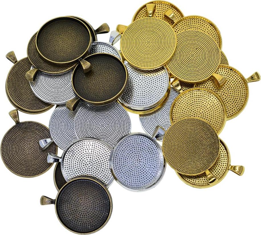 50 Cái Trống Tròn Viền Khay Căn Cứ 30 Mm Cabochon Mặt Dây Chuyền Trang Sức