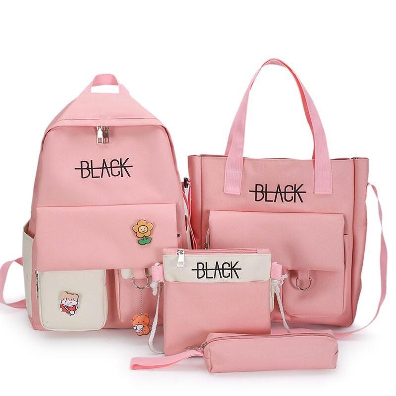 Set Balo 4 Món Black và Hoa BALO THỜI TRANG NAM NỮ TO Ulzzang