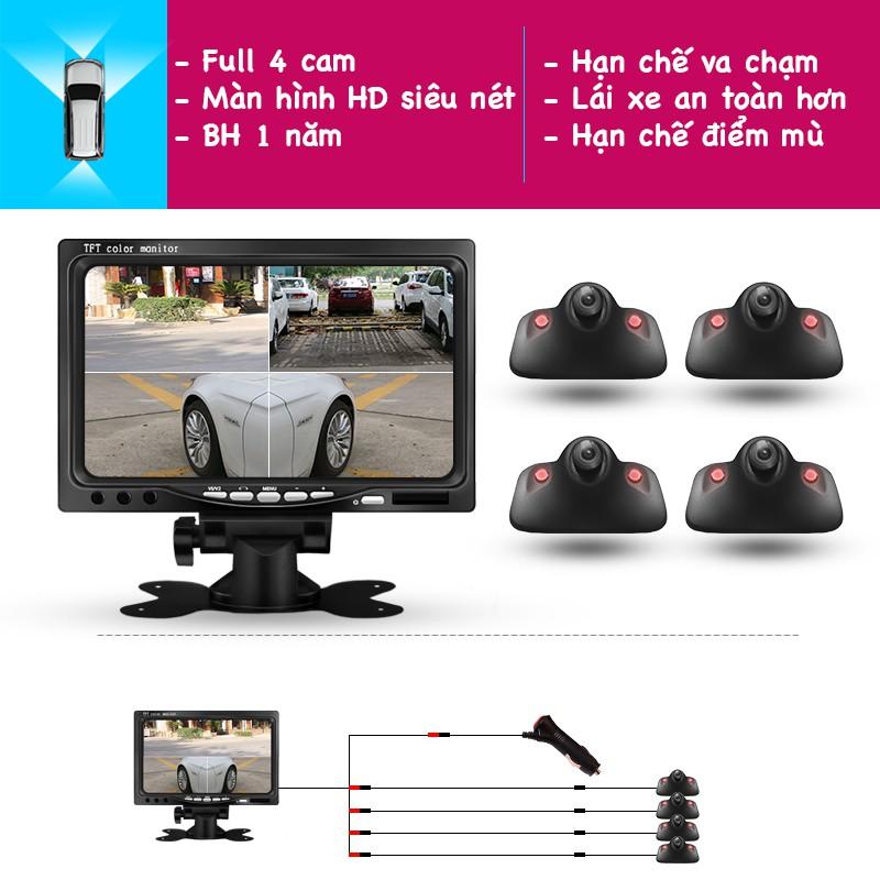 Camera 360 Ô Tô Xem 4 Cam Cùng Lúc, Màn Hình 7inch Full HD Siêu Nét, BH 1 Năm, 1 Đổi 1 Trong 12 Tháng