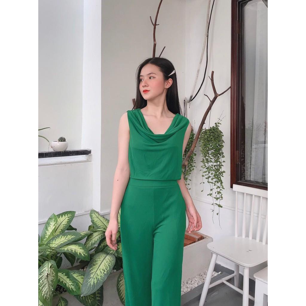SET BỘ 4 ĐEN XANH CAM NUDE ÁO CỔ BÈO+QUẦN TÂY DÀI- Freesize