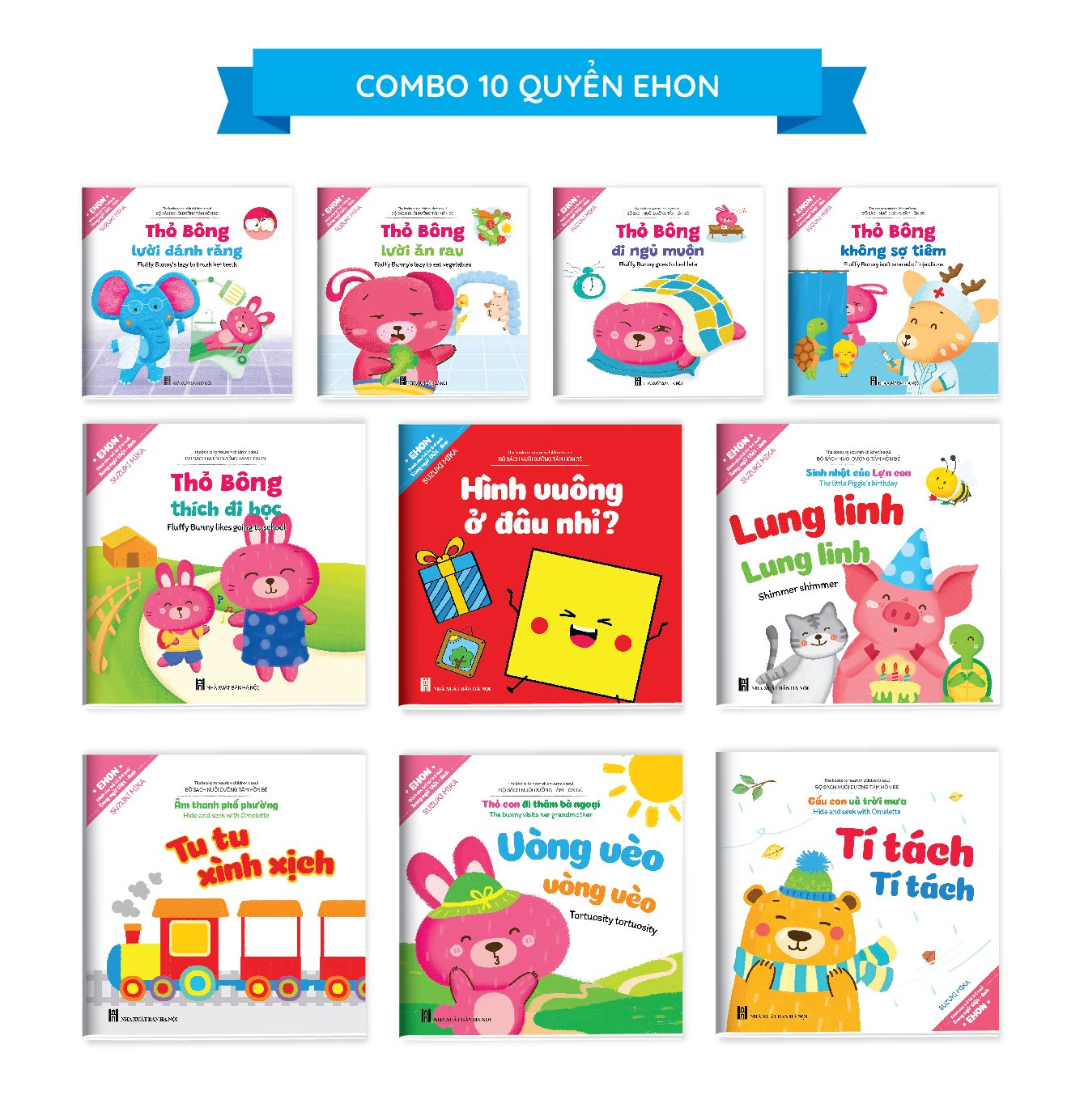Full Set Ehon Kỹ Năng Sống Thỏ Bông- Phát Triển Tư Duy Tích Cực Cho Bé Bộ 10 Cuốn - Tặng Vòng Dâu May Mắn Cho Bé