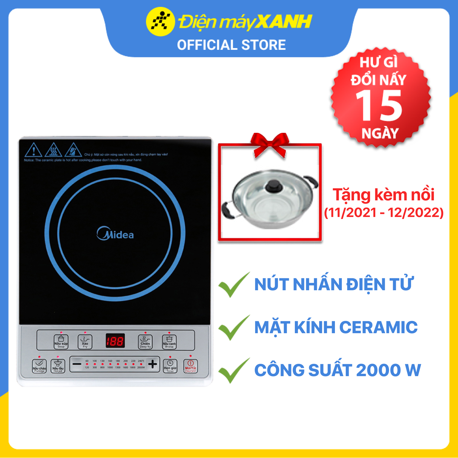 Bếp Điện Từ Midea MI-B2015DE - Đen - Hàng chính hãng