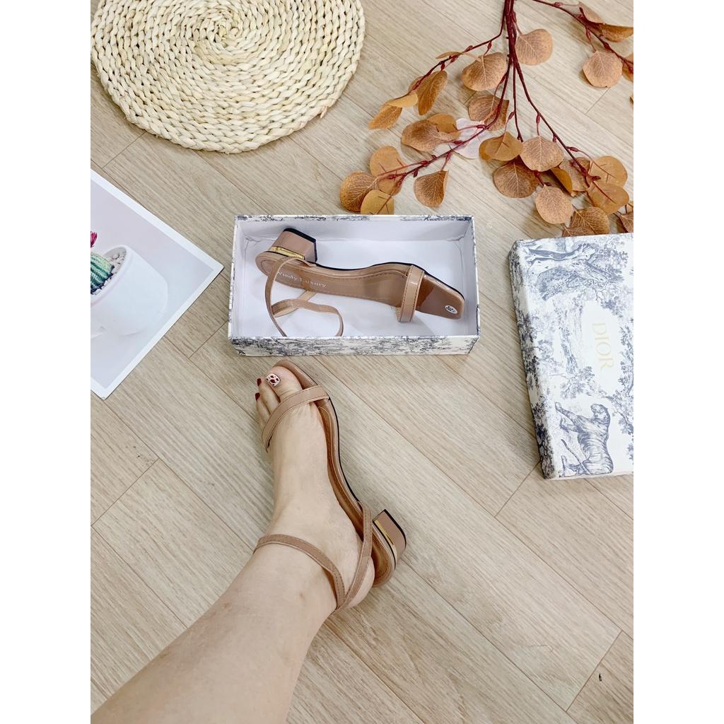 Sandal nữ da bóng gót cao 3cm vàng (Mã CG.62