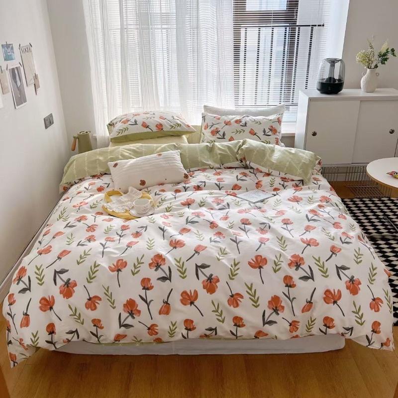 Bộ Chăn Ga Gối Cotton living 100%cotton Hàng Nhập Khẩu Cao Cấp 4 Món Hoa vintage