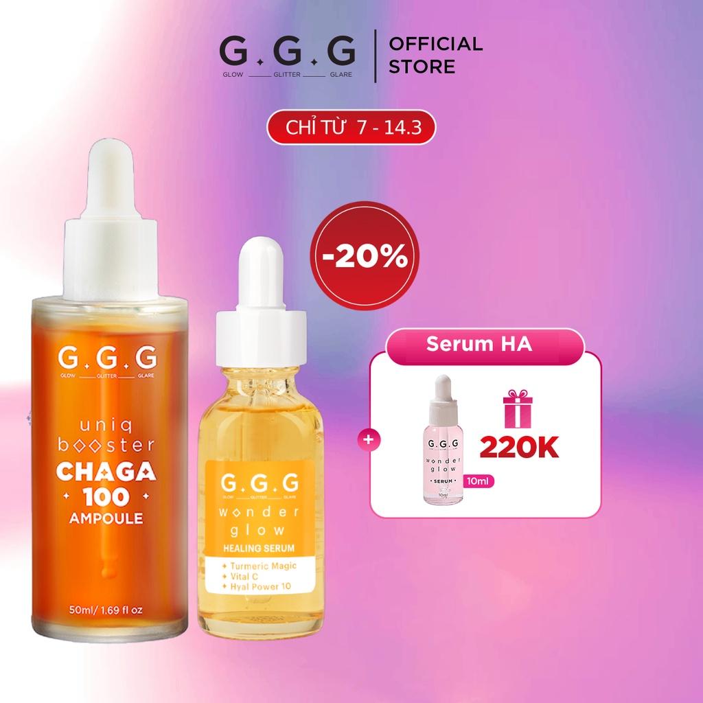 Combo Tinh Chất Phục Hồi Da Khỏe & Mờ Thâm Giảm Mụn GGG Booster Chaga 100 Ampoule & Healing Serum 50ml x 30ml