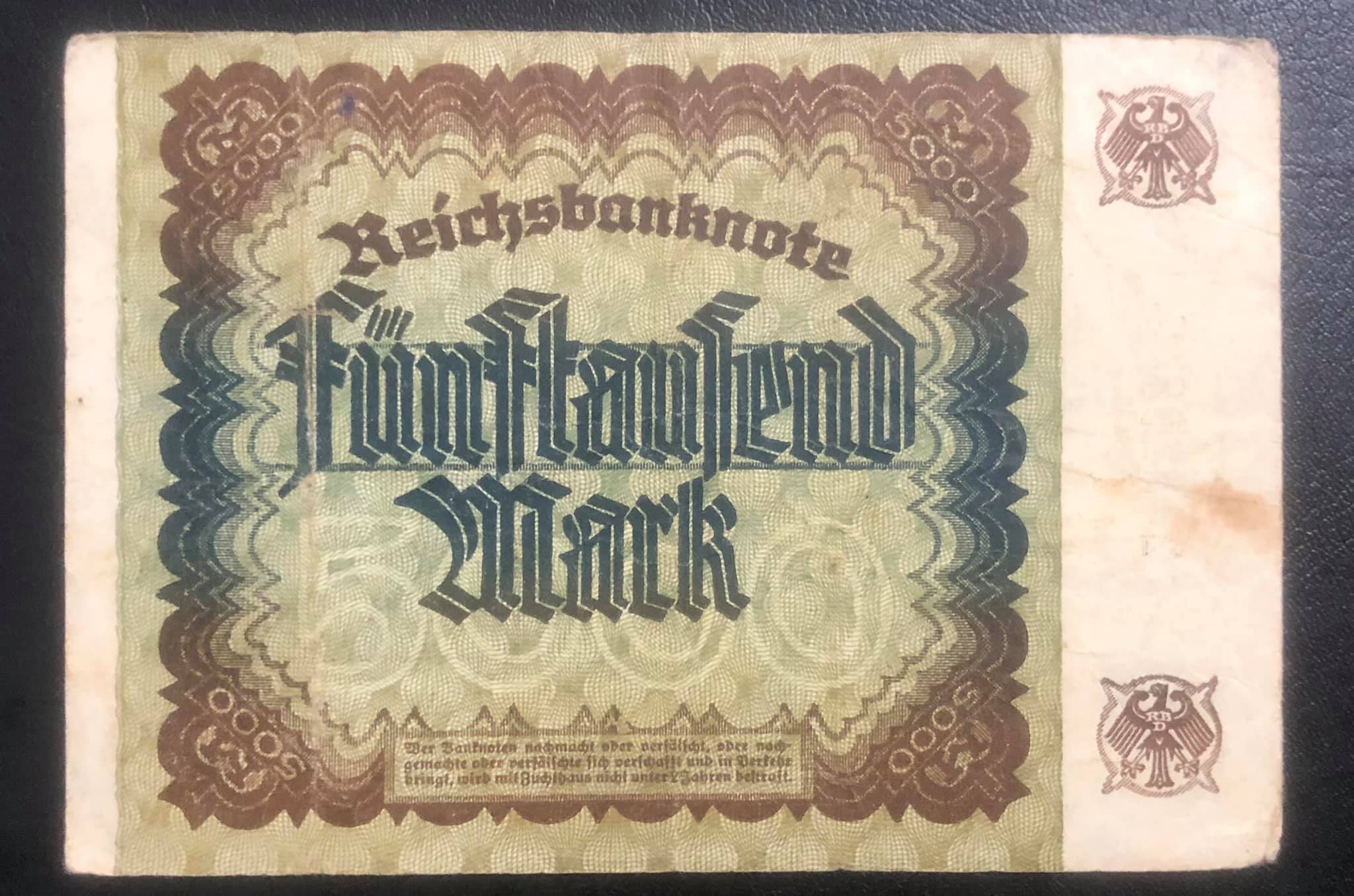Tiền xưa châu Âu 5.000 mark 1922 của Cộng hòa liên bang Đức