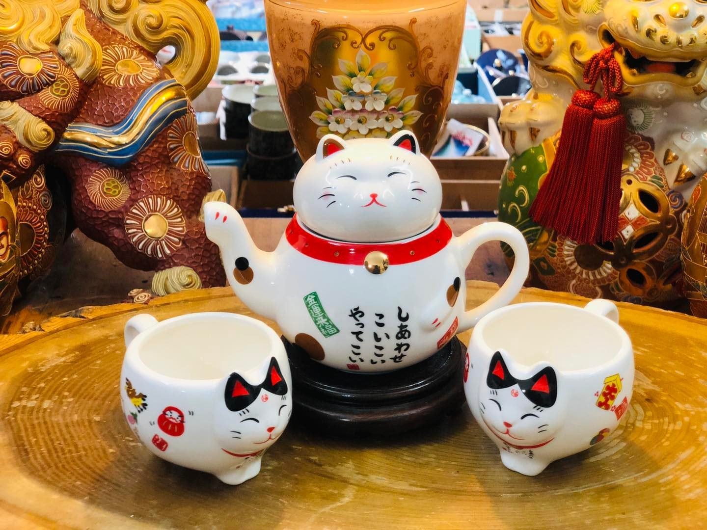 Bộ trà gốm đối ẩm mèo