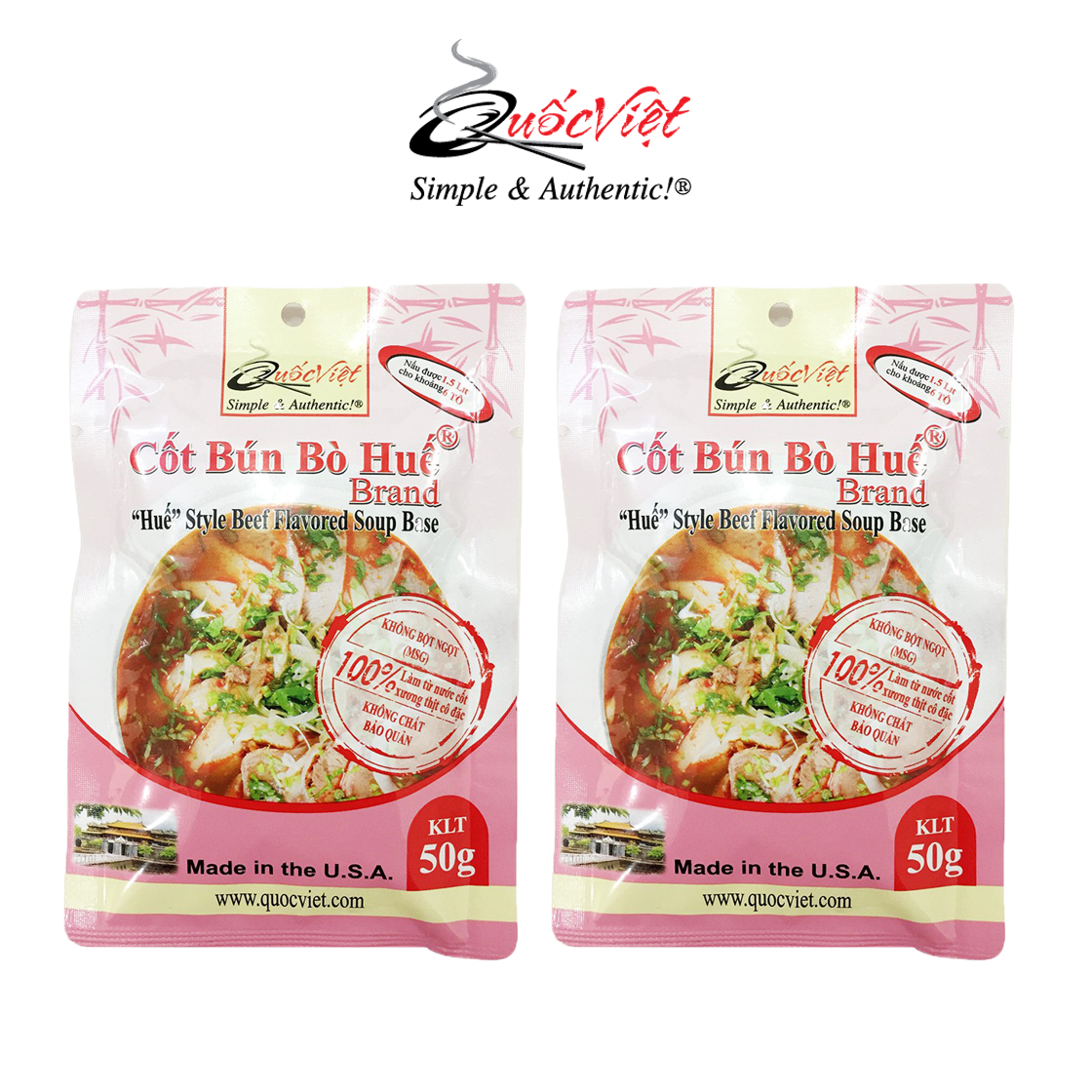 COMBO 2 gói Gia vị Cốt Bún Bò Huế Quốc Việt - 2 x 50g - gia vị nấu đủ 4 tô mỗi gói - VN10502