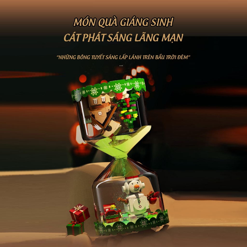 Đồ Chơi Lắp Ráp, Xếp Hình Noel SEMBO BLOCK Christmas Hourglass – Đồng Hồ Cát Giáng Sinh Kèm Cát Dạ Quang (286 chi tiết)