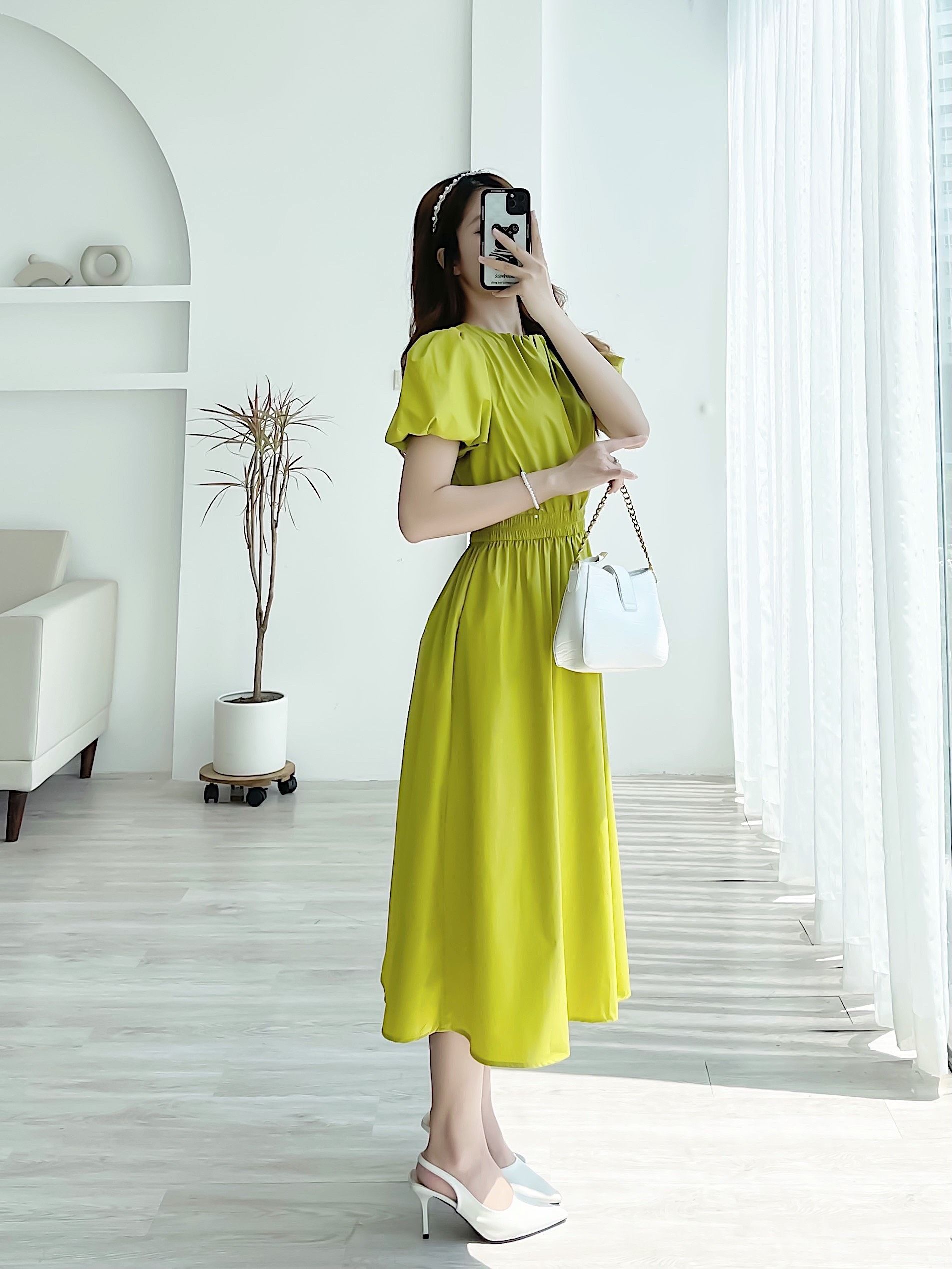 Đầm xòe dáng dài chun eo tay bồng 3M cho nữ DN588