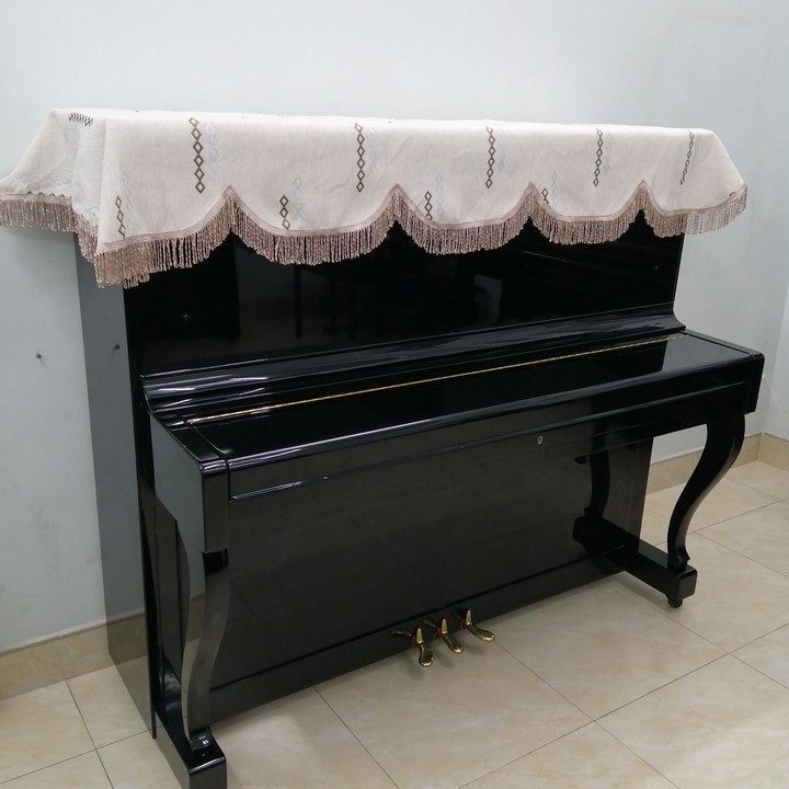 KHĂN PHỦ ĐÀN PIANO CƠ CHẤT LIỆU DÀY MỀM MỊN HỌA TIẾT HÌNH THOI MÀU KEM