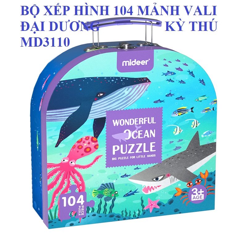 Bộ xếp hình 104 mảnh mẫu Vali mới nhất Khám Phá Đại Dương chính hãng Mideer WONDERFUL OCEAN Puzzle