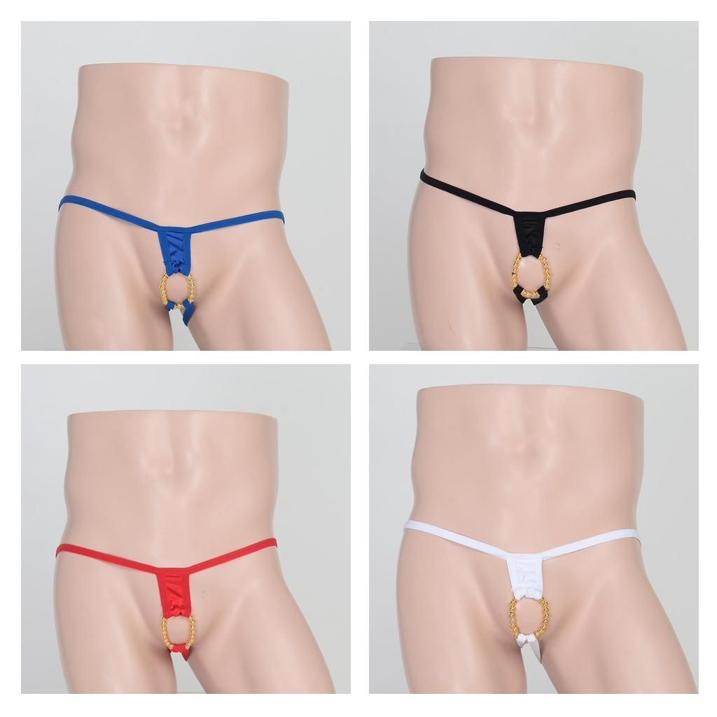 4 Colors Men's T-Back Underwear Low-rise Man Bikini G-String Thong Briefs Black