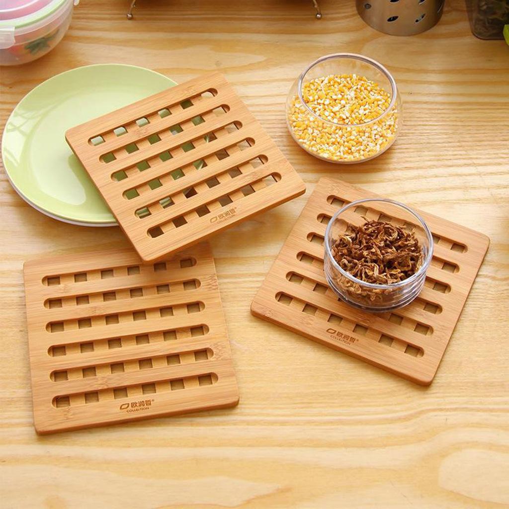 Bamboo Trivet Mat Set for Instant Hot Pot/Dishes/Bowl/Teapot/Pads/Hot Pot Holders Heat Resistant Trivet Square