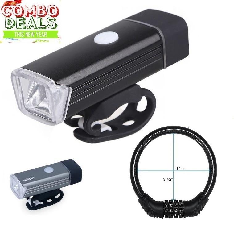 Đèn pha Xe đạp siêu sáng Machfally tặng khóa xe đạp chống chộm 4 số có đổi mã