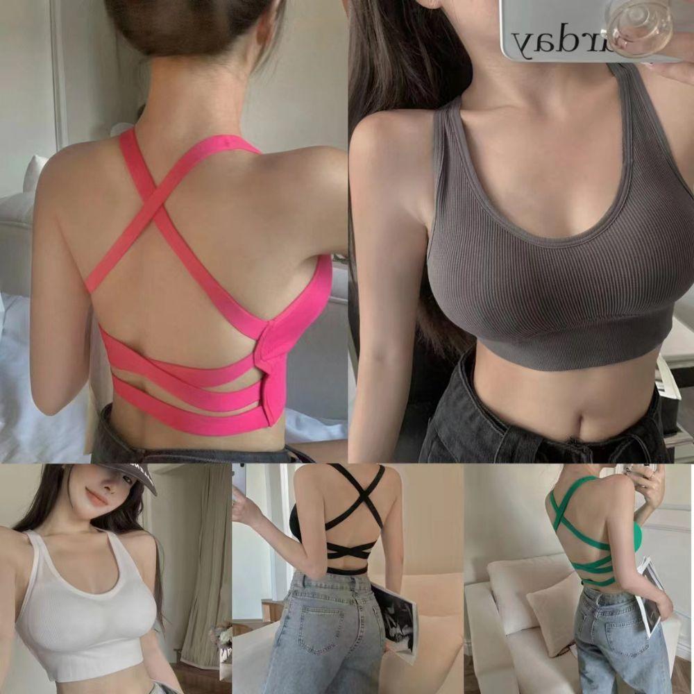 Áo Bra quai chéo sợi lưng lớn, áo Bra thể thao, tập gym Cotton, Không Gọng, Dây Mút Đệm Liền NângNgực QuyếnRũ Top Sport - Ghi