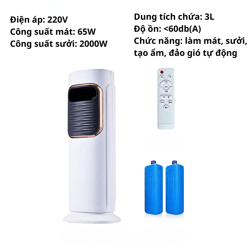 Quạt Điều Hòa Hơi Nước Có Điều Khiển Đèn Led Chuyển Màu, Quạt Phun Sương Tạo Ẩm