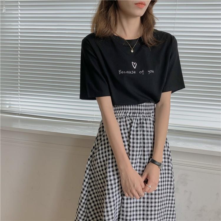 Áo thun tay lỡ BECAUSE OF YOU trái tim xinh dáng rộng unisex