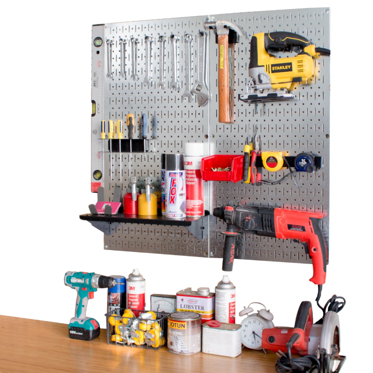 Bảng treo dụng cụ Pegboard cơ khí SMLIFE WB2 - Mô đun 2 tấm bảng treo dụng cụ làm bằng thép mạ kẽm hoa dày 1,2mm + bộ móc treo sơn tĩnh điện màu đen - Giúp lưu trữ dụng cụ trực quan, dễ tìm kiếm - Combo dành cho gia đình