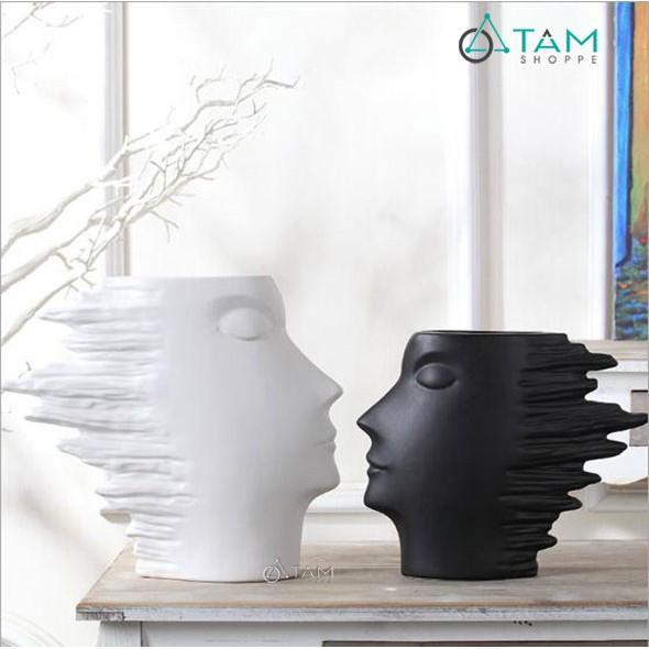 Bình hoa gốm cao cấp trắng đen mặt người CE-BG-02 SIZE LỚN