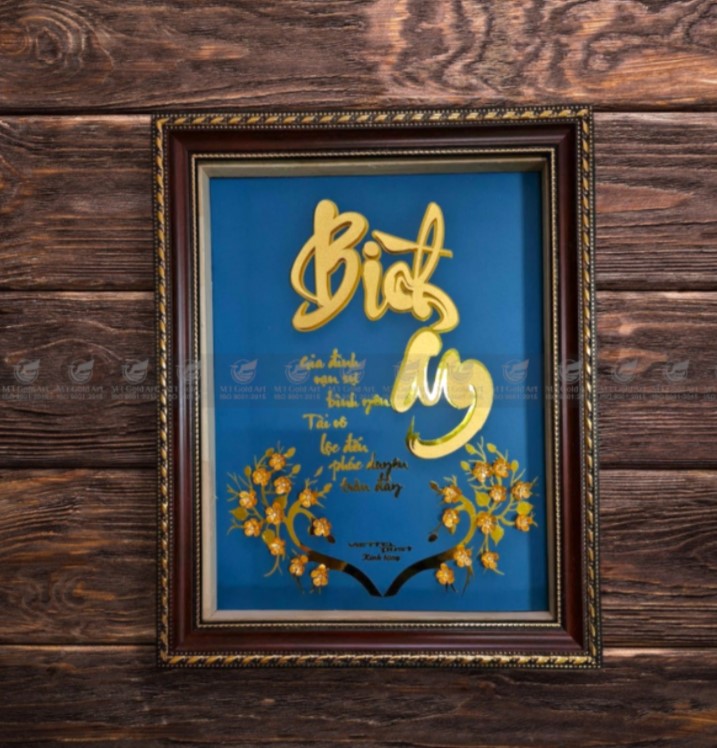 Tranh chữ bình an thư pháp dát vàng 24k 24k MT Gold Art- Hàng chính hãng, trang trí nhà cửa, phòng làm việc, quà tặng sếp, đối tác, khách hàng, tân gia, khai trương
