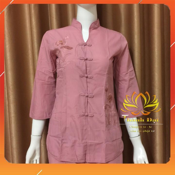 Quần Áo Đi Chùa Cổ Tàu Thêu Sen Chất Vải Kate Mịn Đẹp, Mặc Vô Cùng Thoáng Mát, Thoải Mái, Trẻ Trung Kín Đáo