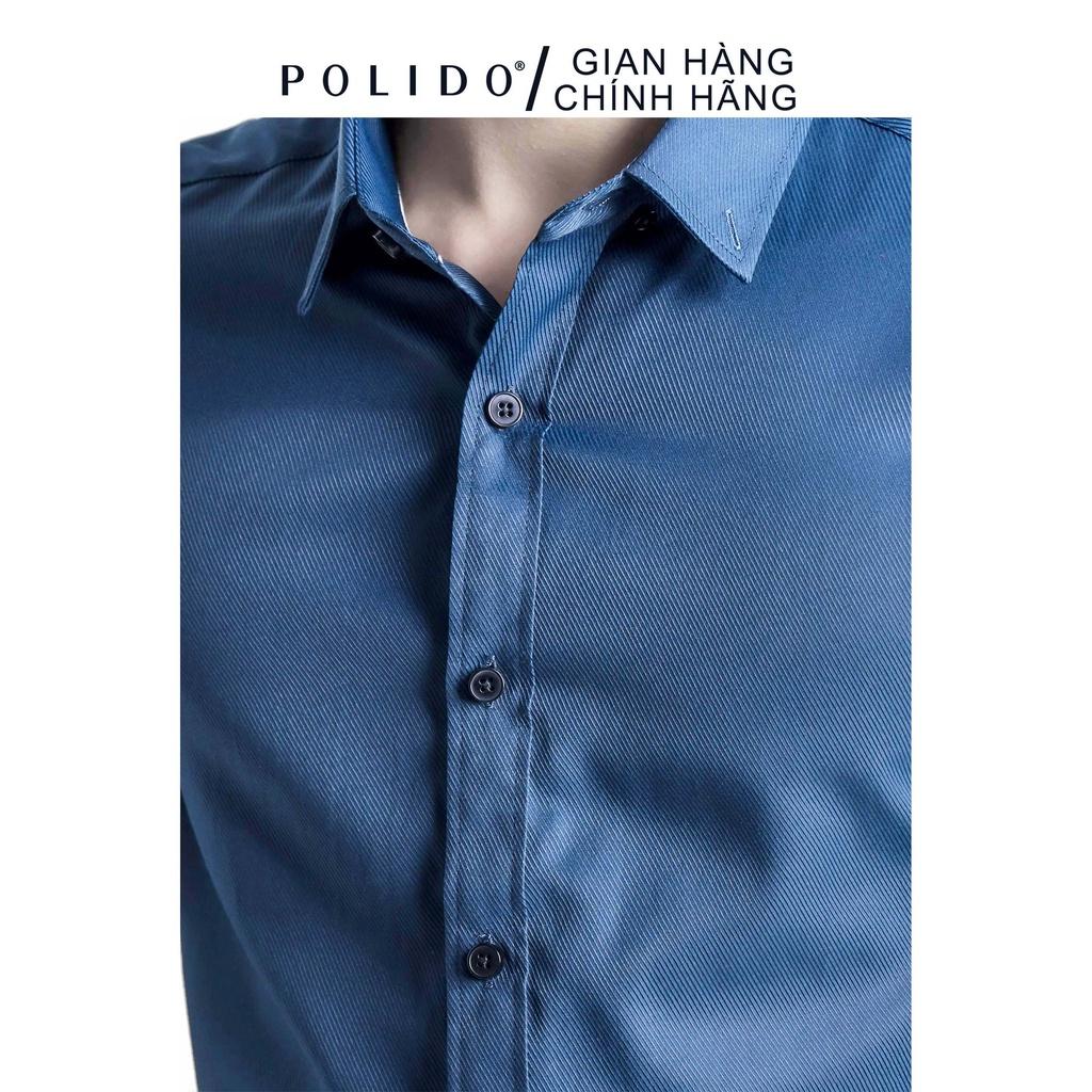 Áo Sơ Mi nam CEFFYLO màu xanh navy họa tiết vân chìm, chất liệu Cotton chống nhăn