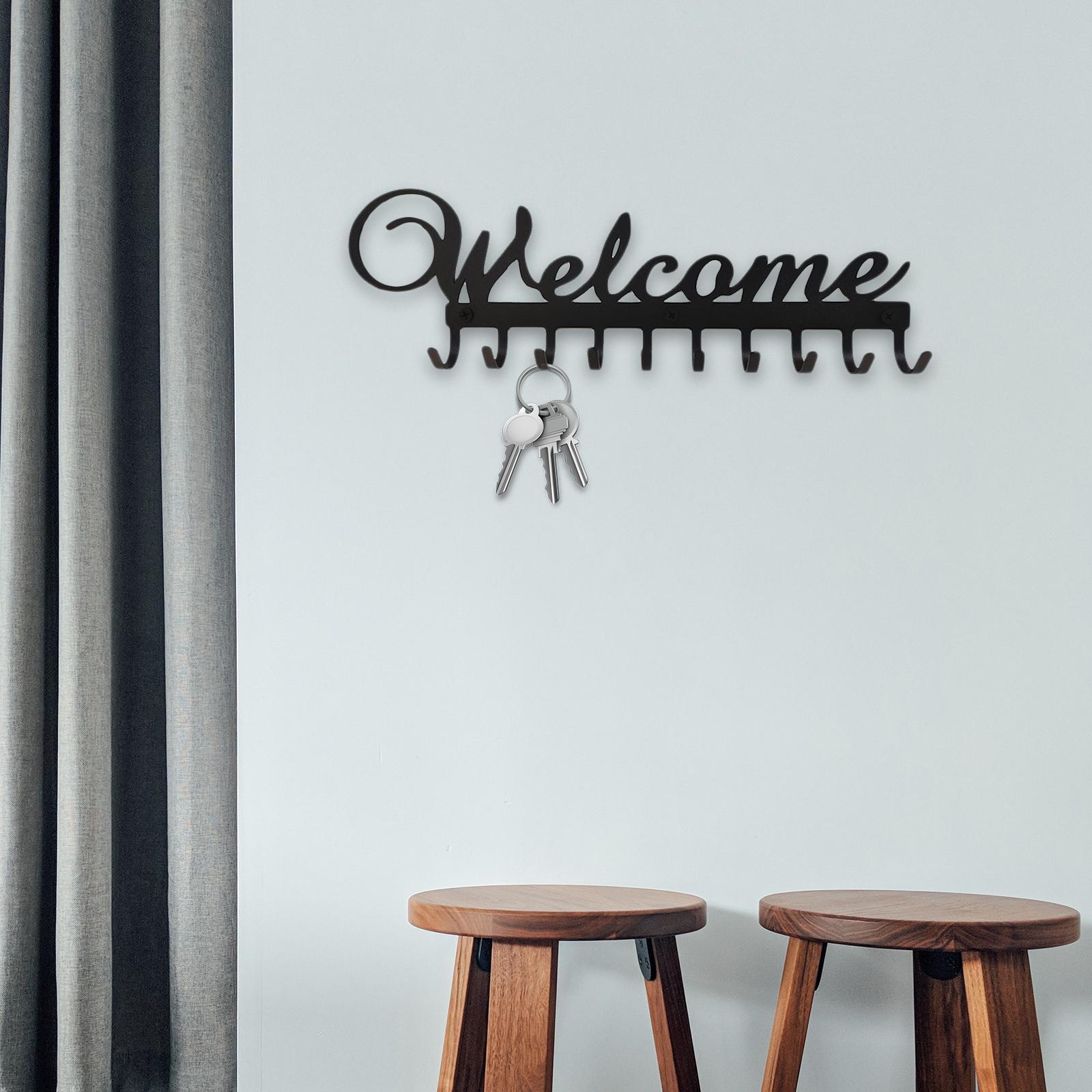 Welcome Wall Mounted Key Holder 10 Hooks Key Hooks Decorative for Front Door
