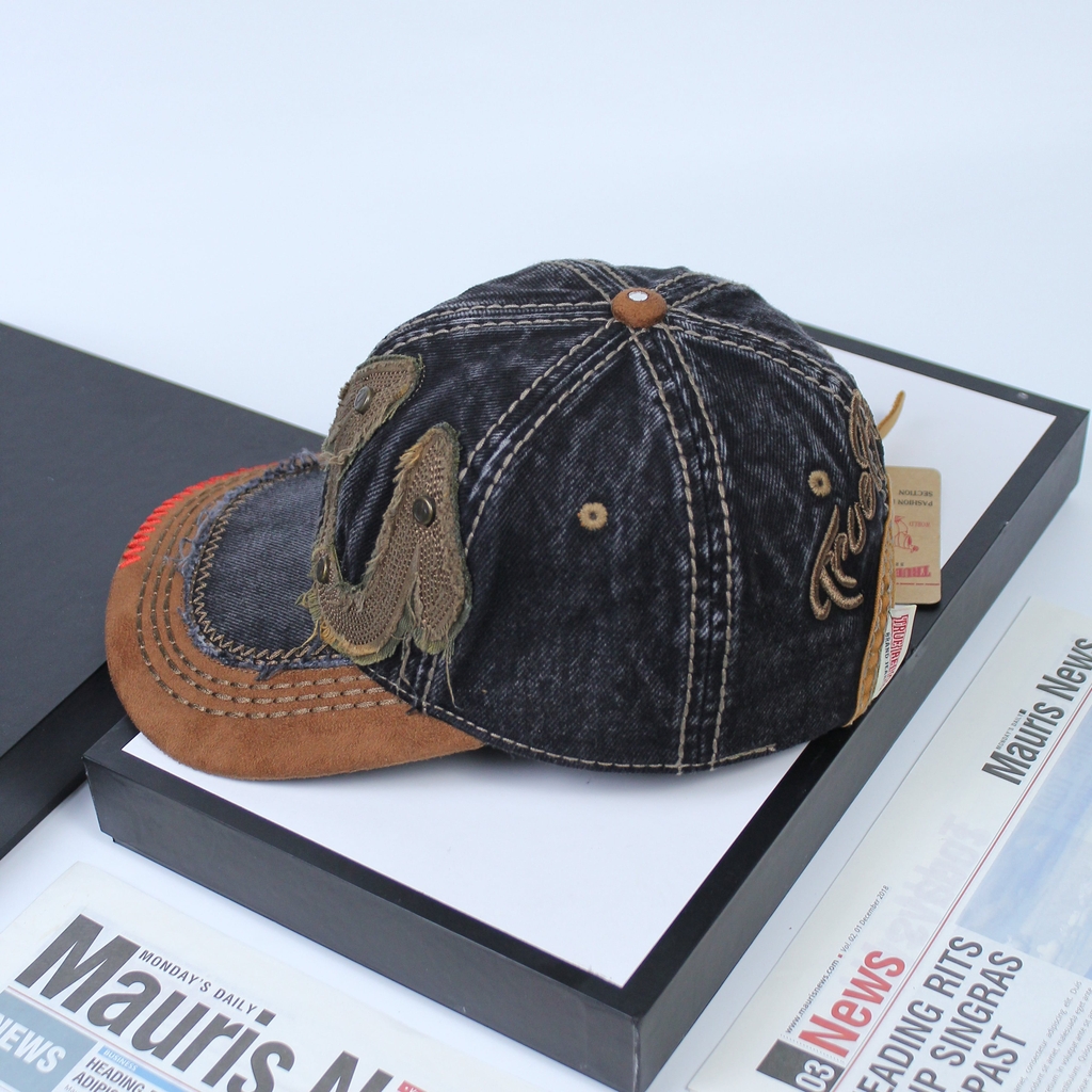 Nón nam, mũ lưỡi trai Ông Địa U lệch phối vải jeans form đẹp thời trang đường phố