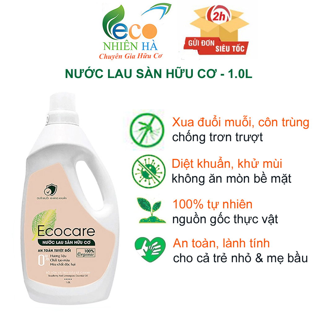 Nước lau sàn ECOCARE 1L tinh dầu thiên nhiên, nước lau nhà đuổi muỗi, chống trượt cho bé