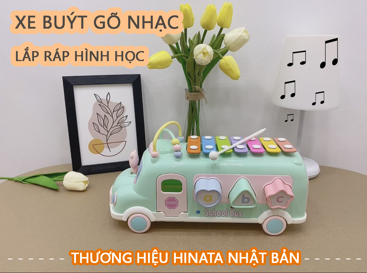 Xe buýt Piano 7 nốt nhạc - Bé tập lắp ráp khối hình học - Thương hiệu Hinata Nhật Bản DC55