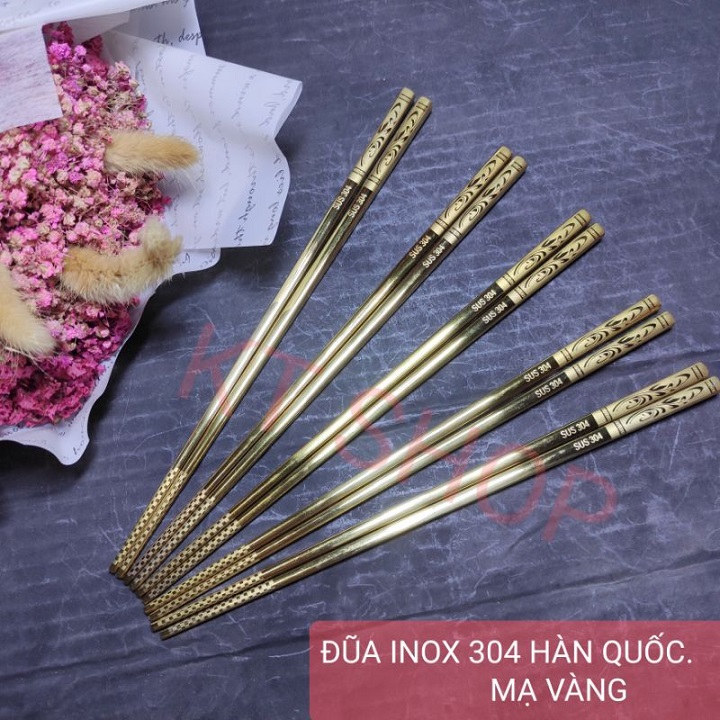 Bộ 5 đôi đũa inox 304 màu vàng cao cấp