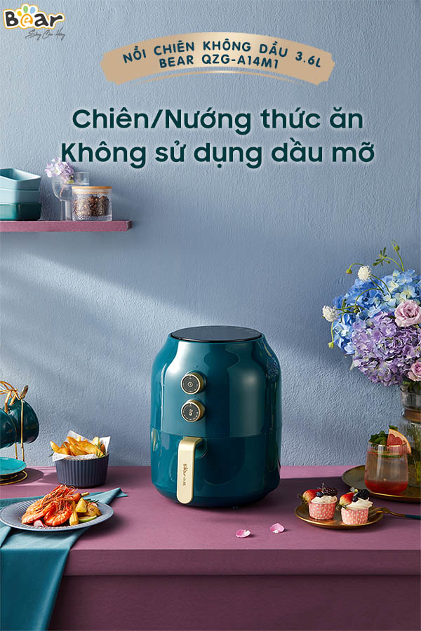 Nồi chiên không dầu 3.5L Bear Air Fryer VS-8083A - Đa chức năng, tự động thông minh - Bảo hành 18 tháng