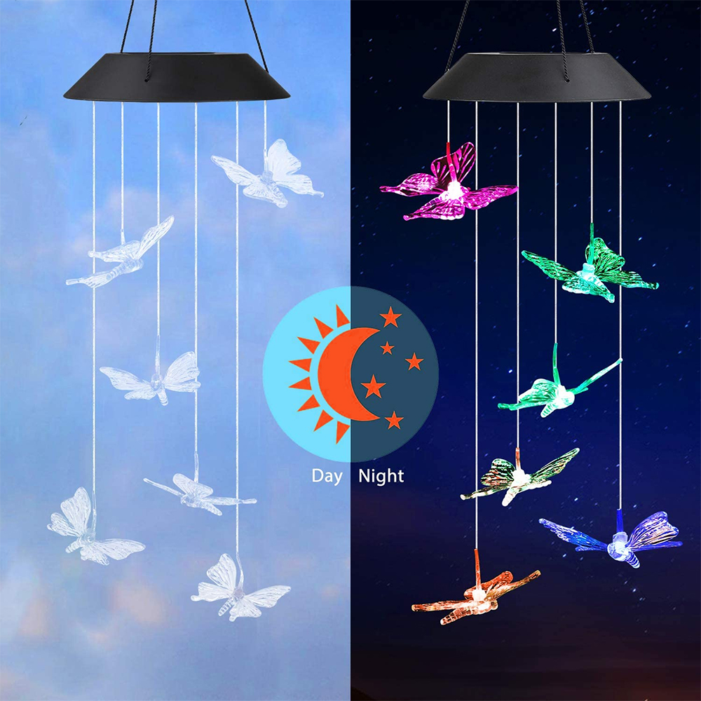Đèn chuông gió bướm đổi màu điều khiển năng lượng mặt trời