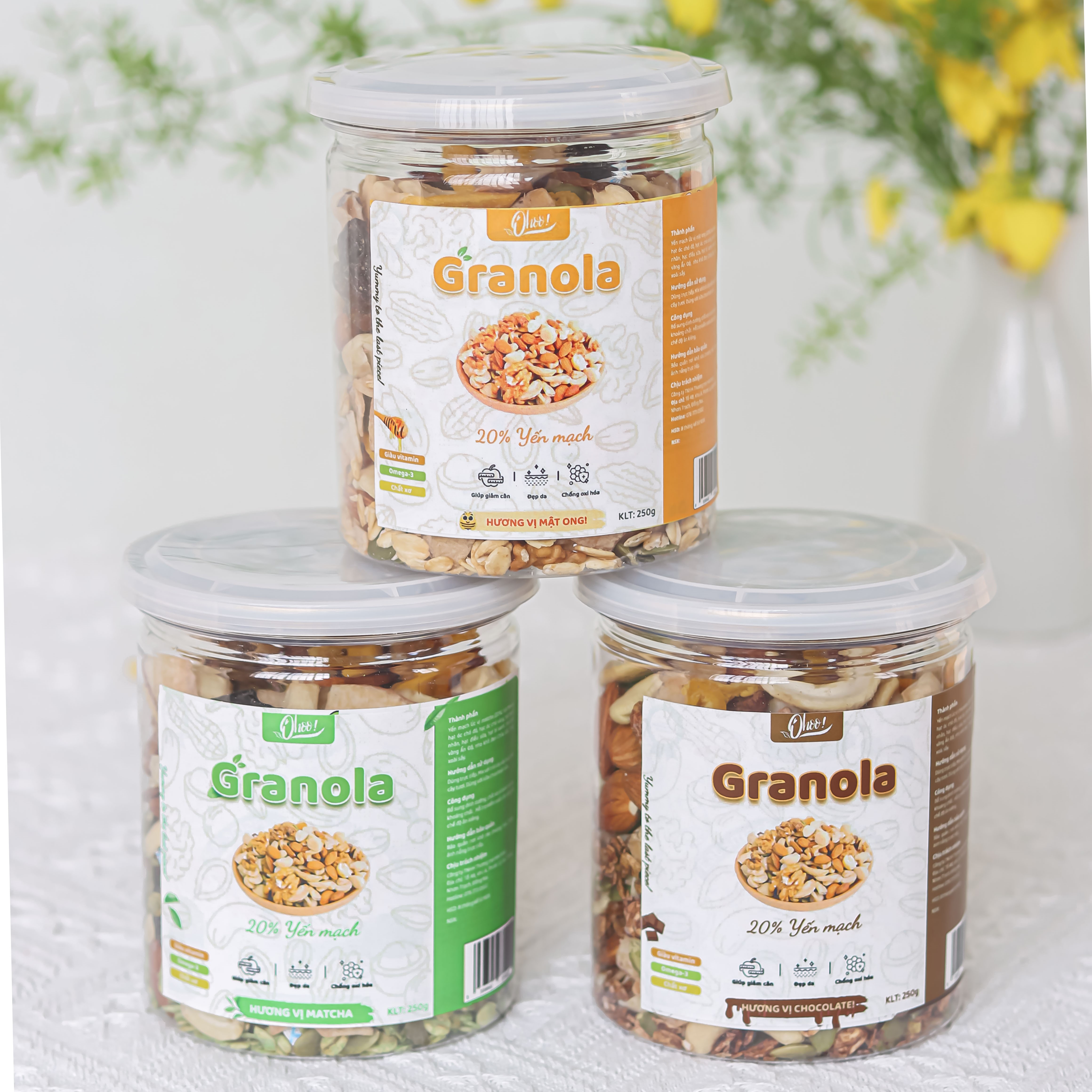 Granola Ngũ Cốc Dinh Dưỡng OHOO 250g Vị Mật Ong / Matcha / Chocolate, 20% Yến Mạch, Ăn Vặt Dinh Dưỡng, Hỗ Trợ Ăn Kiêng